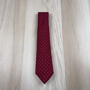 Isaia 7 Fold Mens Burgundy White Small Polka Dots Lana Wool Necktie One Size